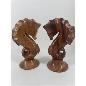 Vintage Hawaiian Koa Wood Seahorse Toothpick Holders 2 Tiki Bar Cocktail Picks